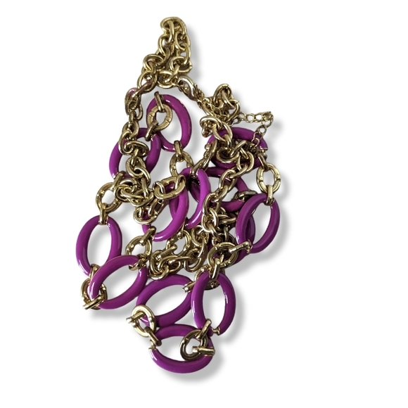 Vintage Estate Purple & Gold Long Oversize Link Chain Statement Necklace - Picture 6 of 7